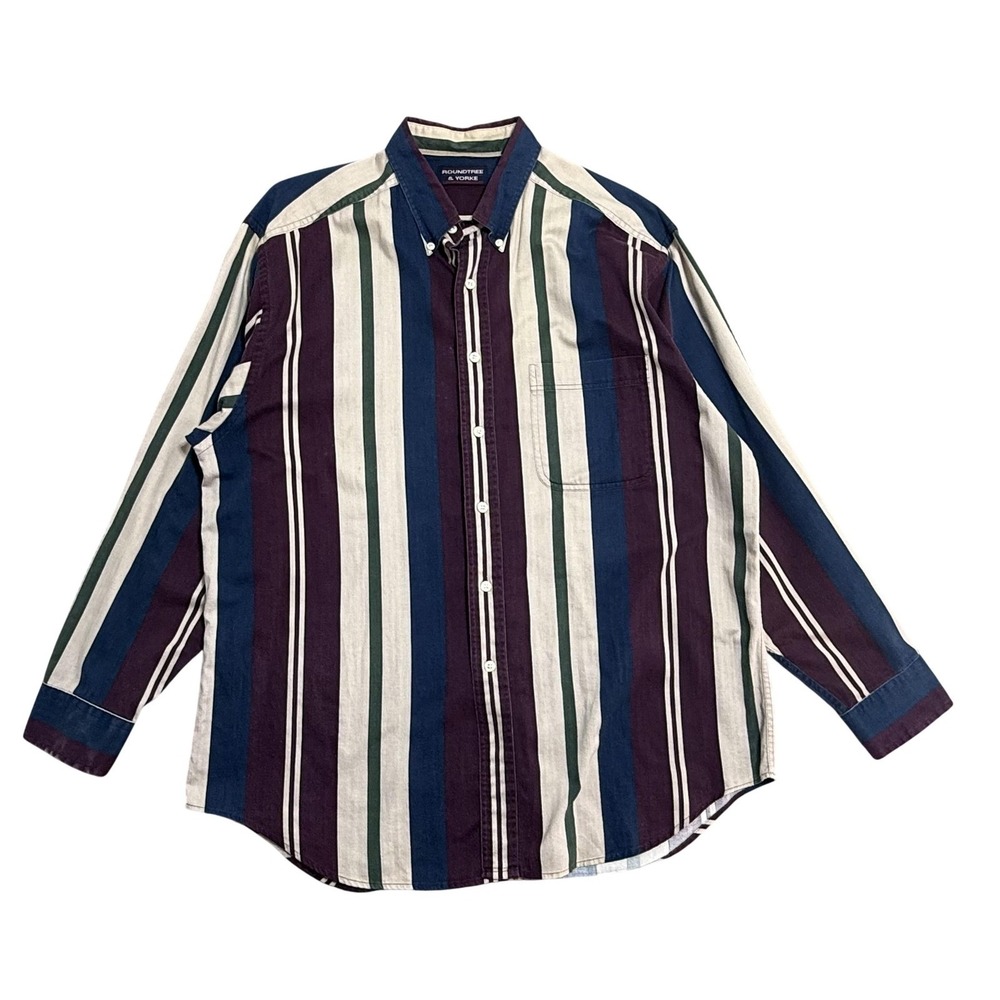 Roundtree & Yorke Shirt Mens XL Multicolor Stripe Twill Long Sleeve Button Down‎